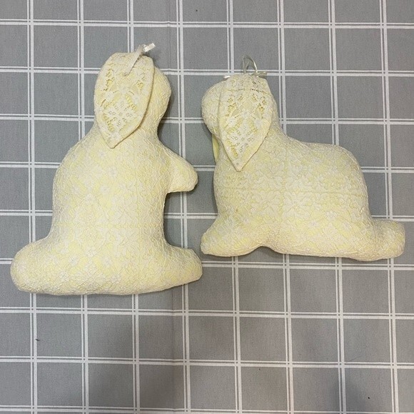 OOAK Vintage Handmade Easter Spring Bunny Rabbit Yellow White Lace Stuffed Plush - Picture 3 of 10